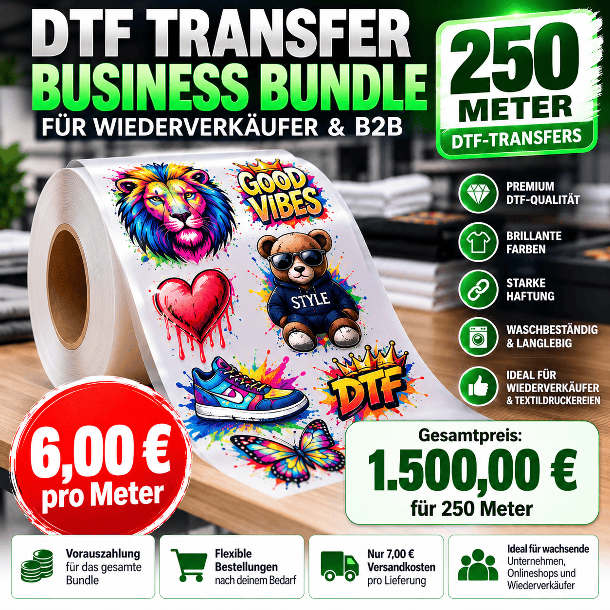 DTF Transfer Bundle 250 Meter – 560 mm breit | B2B & Wiederverkäufer 