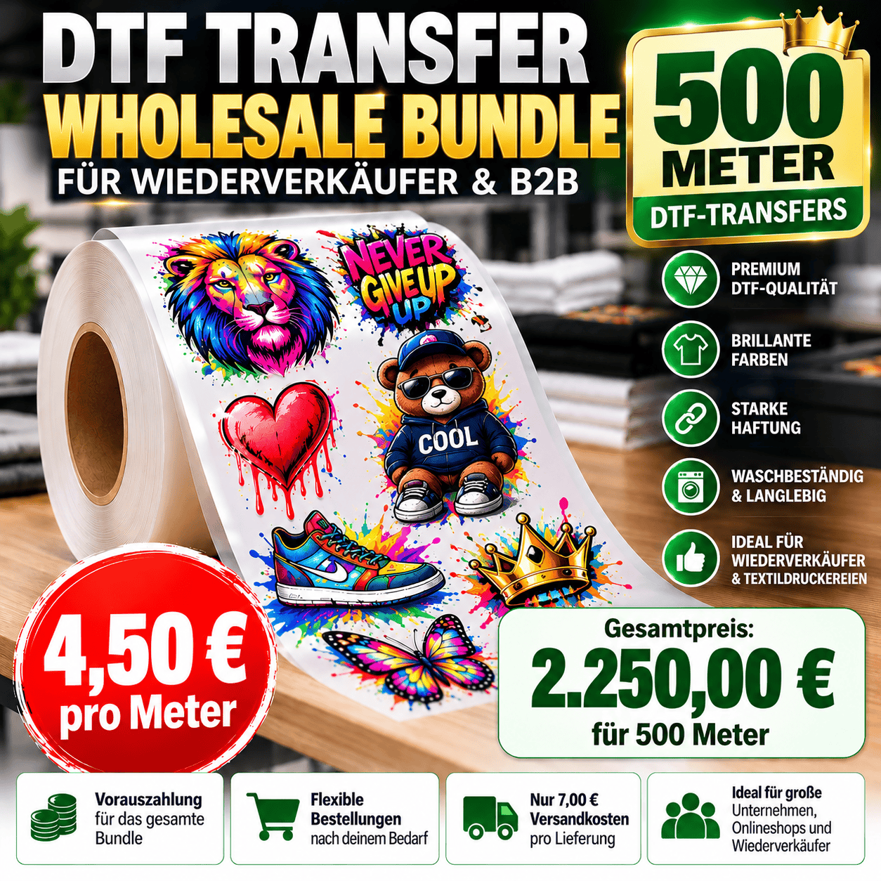 DTF Transfer Bundle 500 Meter – 560 mm breit | B2B & Wiederverkäufer 