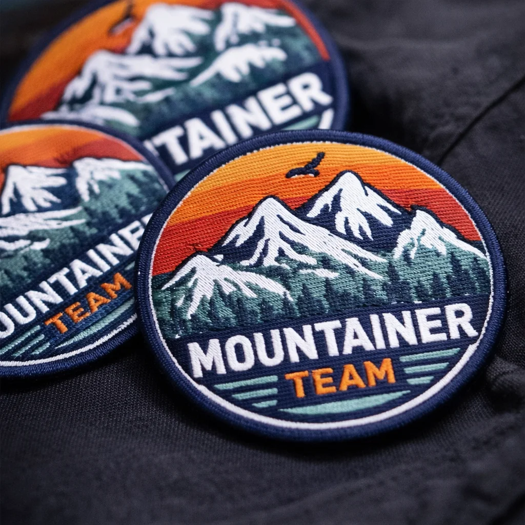 Gewebter Patch mit Bergmotiv – Detailansicht