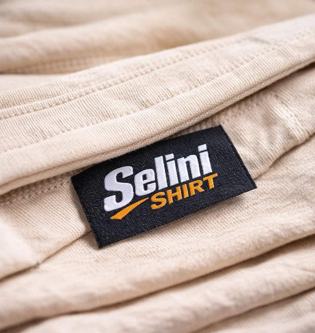Gewebtes Label Selini-Shirt Logo – Beispiel für Textiletiketten