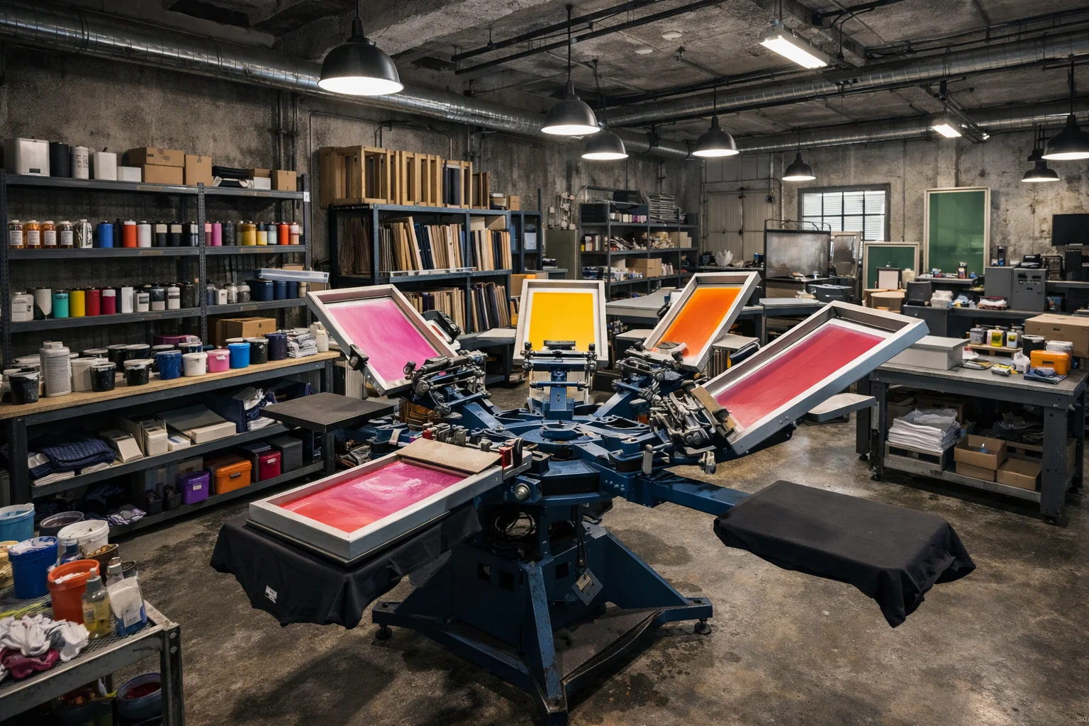 Siebdruckmaschine in der Werkstatt