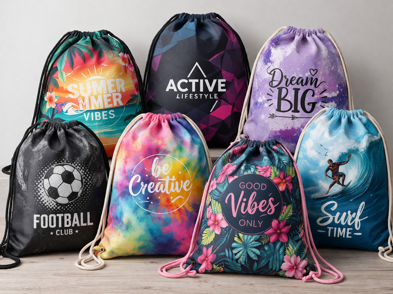 Rucksackbeutel komplett bedruckt – Beispiel 1